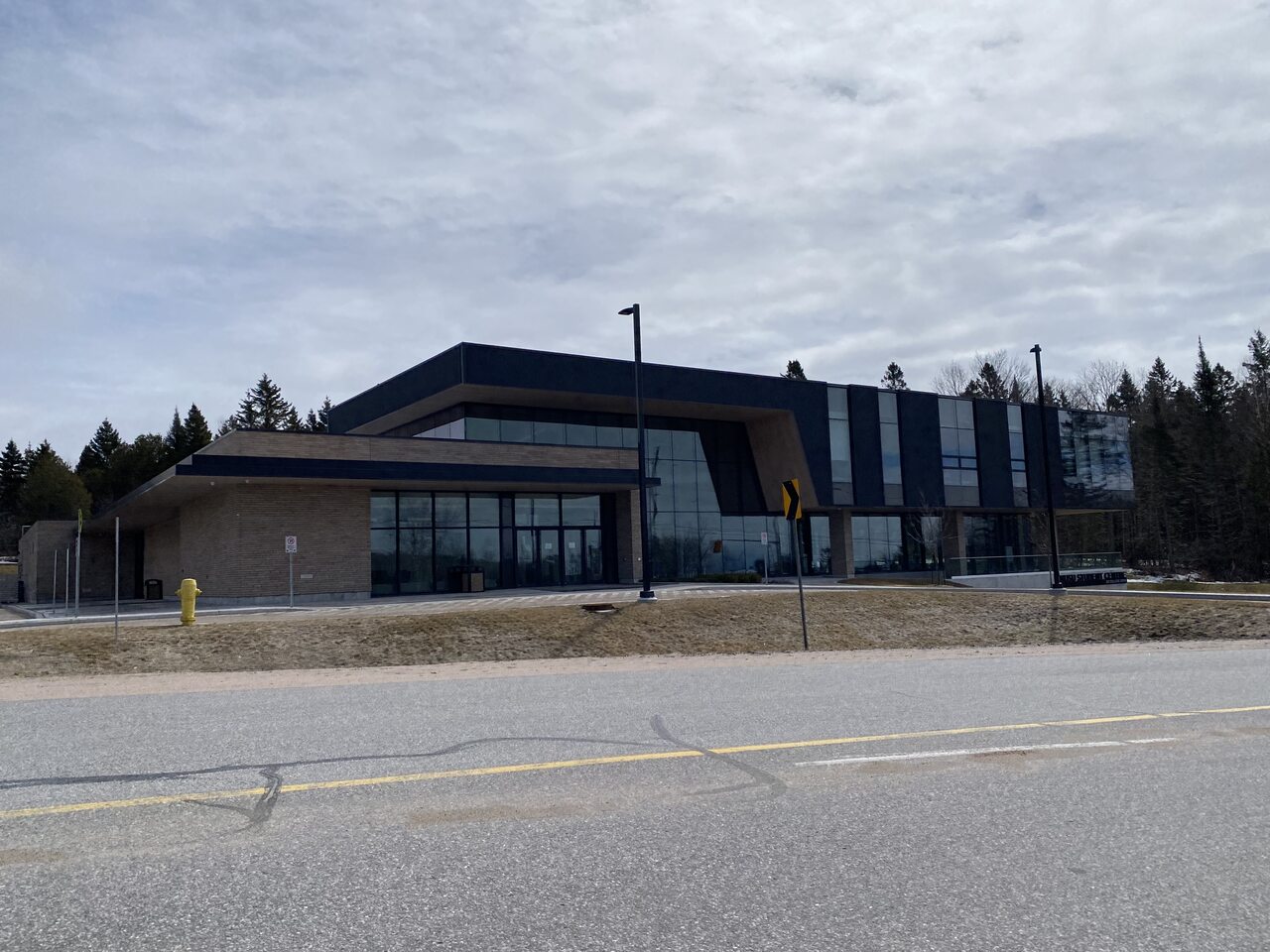 Exterior of the Nipissing University Student Centre in April 2022.