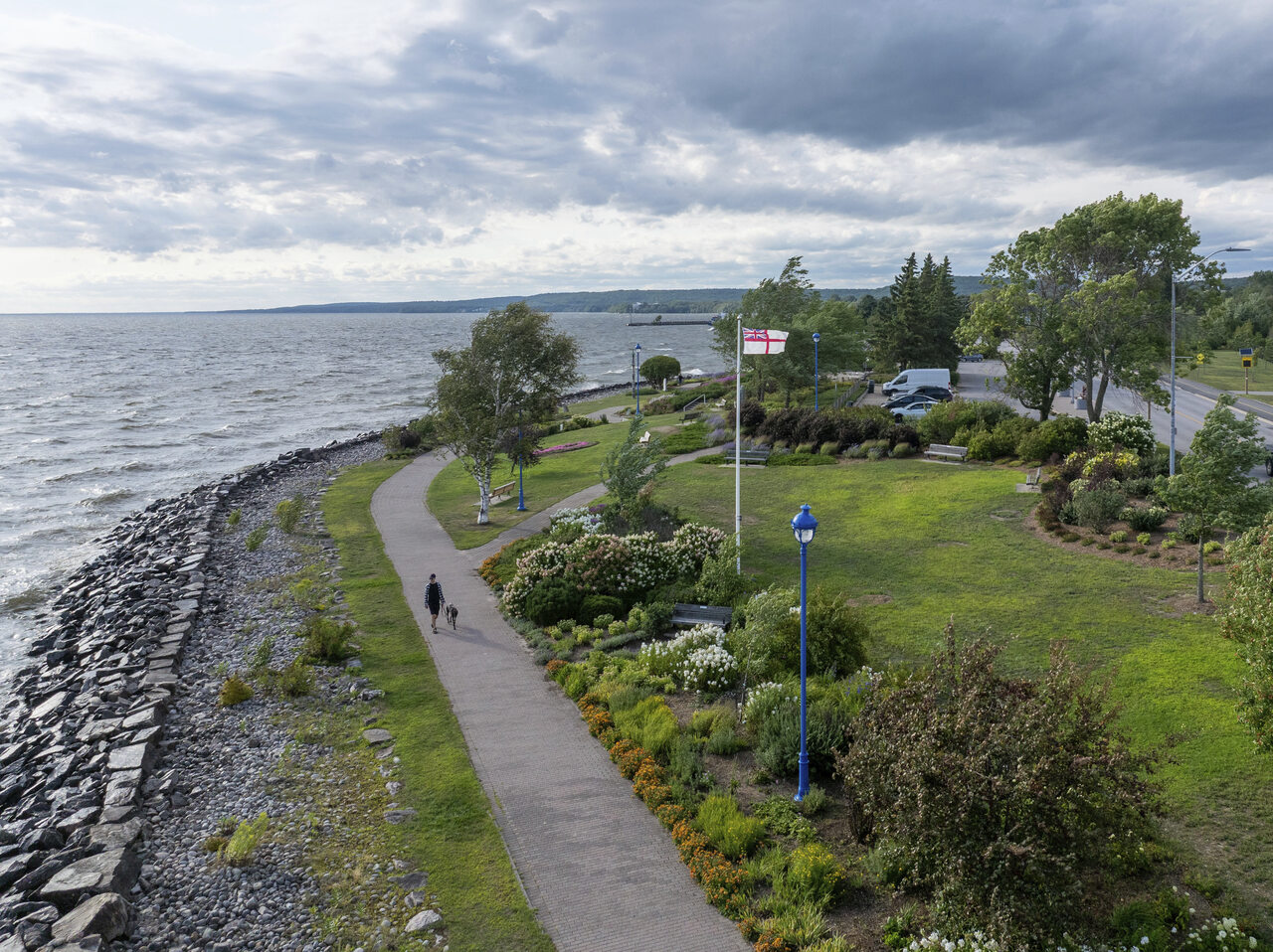 A winding waterfront path through gardens beside Lake Nipissing in North Bay.